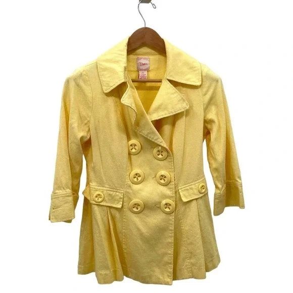 Candie's Yellow 3/4 Sleeve Double Breasted Cotton Blend Pea Coat Size XL - Picture 1 of 5